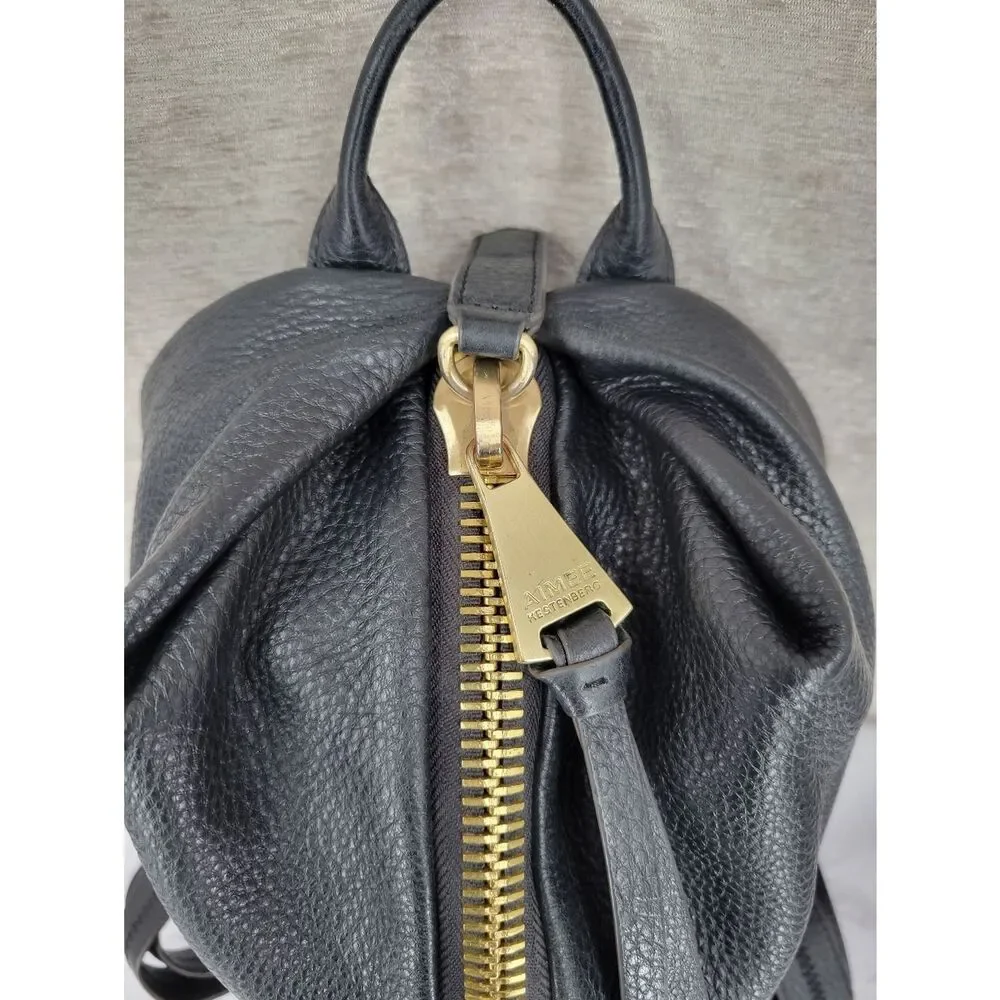 Aimee Kestenberg Tamitha Black Leather Backpack with Oversized Gold Zipper